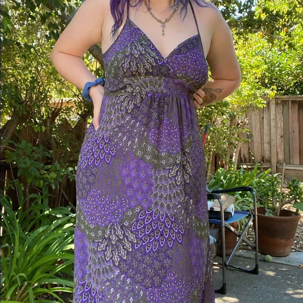Purple Boho Paisley summer Maxi dress